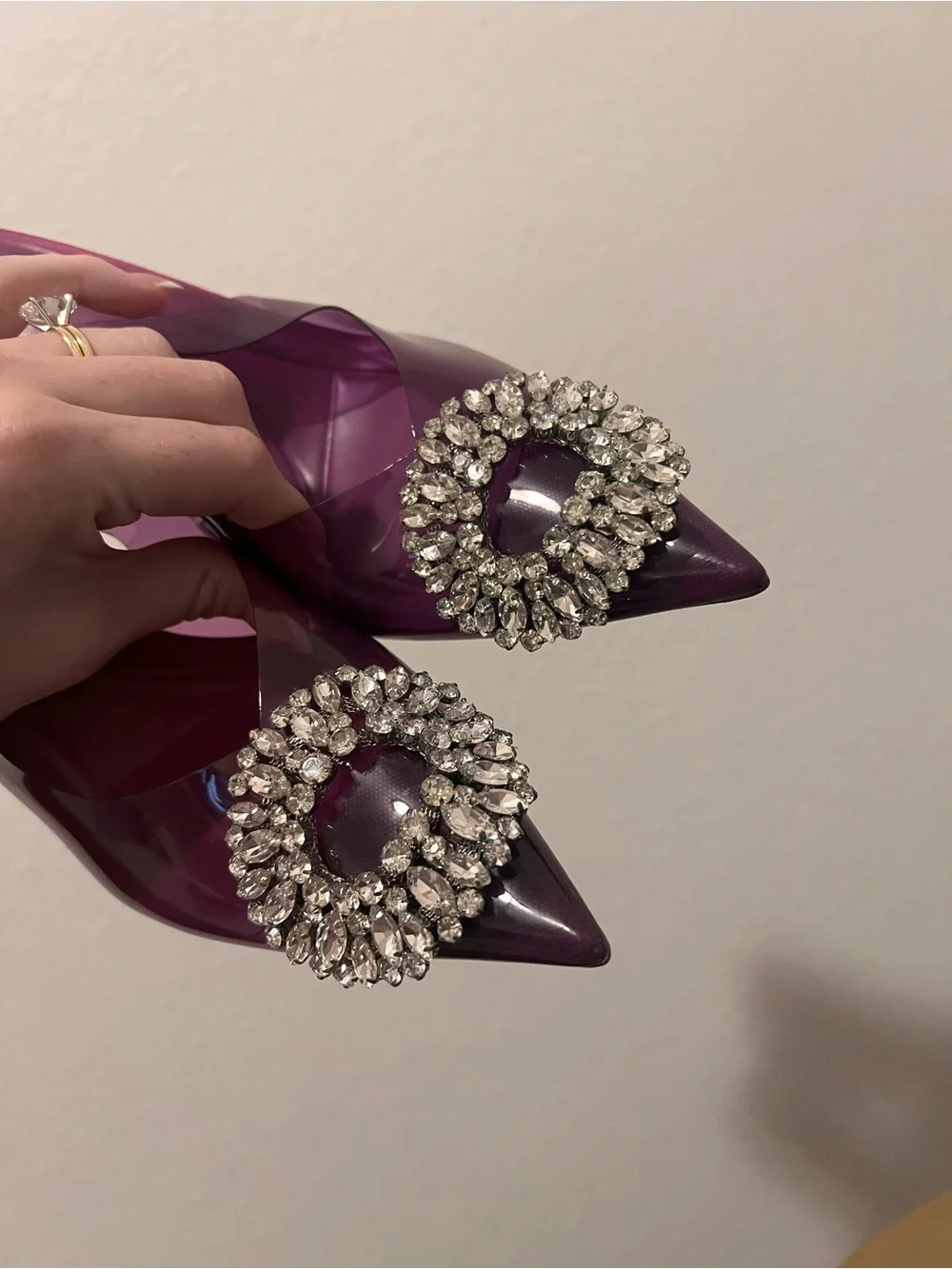 Zara rhinestone embellished vinyl high heels violet purple size 37